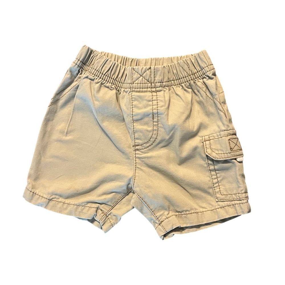 Carters Baby Boy Tan Khaki Cargo Shorts Elastic Waist 12 Months Cotton (0943)